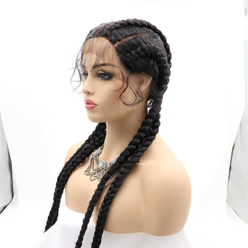 Женские плетеные парики 32 дюйма, фронтальные синтетические кружевные косички, Длинные косички для косичек