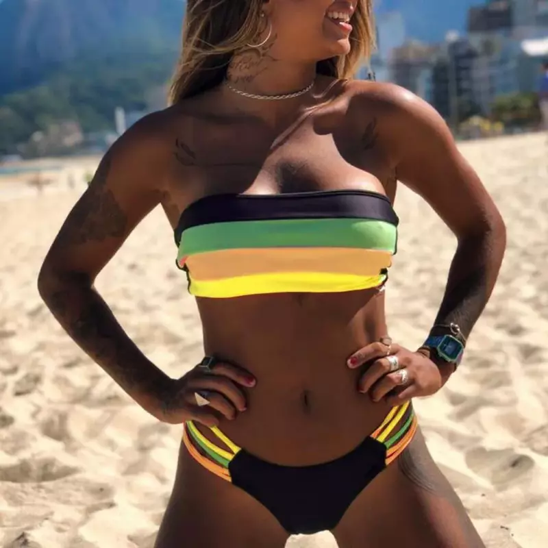 Neue Sexy Bikini 2021 streifen Badeanzug Frauen 2 Stück Set Swimwea Bikini mujer Brasilianische Badeanzug Sommer Strand Tragen Schwimmen