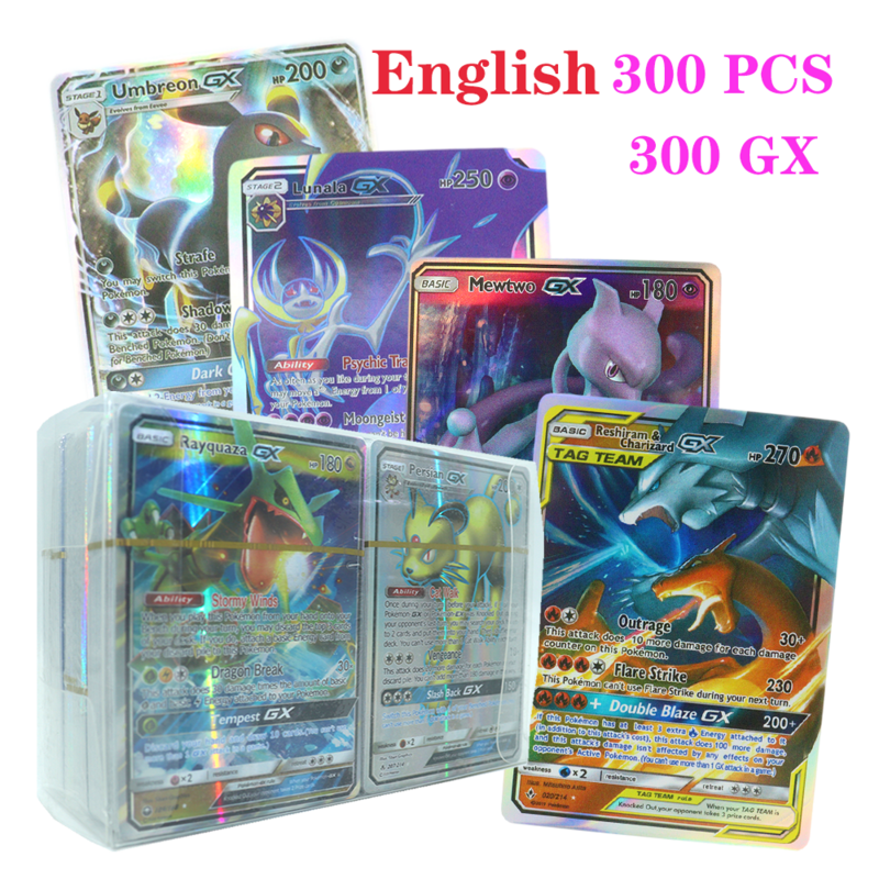 Cartas de Pokémon en inglés de 20-300 piezas, Vmax, GX, Tag Team EX Mega, juego de batalla, carta comercial, Pikachu, Charizard, colección de pasatiempos de batalla
