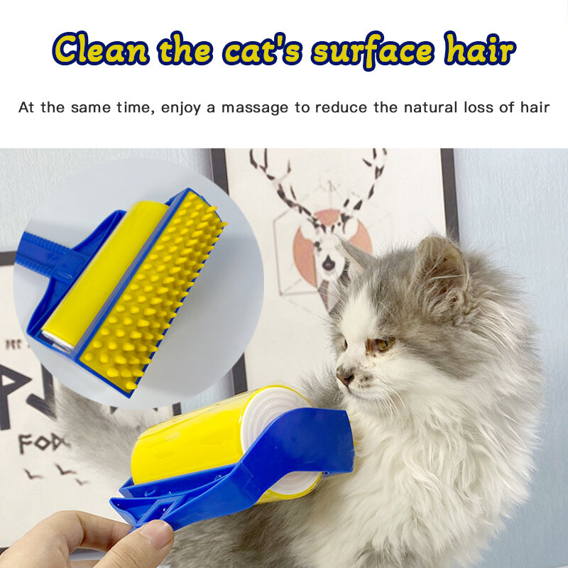 Herramienta adhesiva reutilizable para quitar el pelo de mascotas, limpiador de pelusa, rodillo, cepillo, ropa, alfombra, muebles, limpiador de patas de gato, 2 unidades por juego