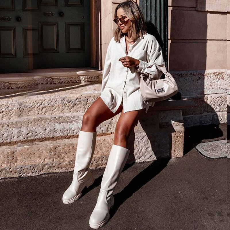 Stivali al ginocchio da donna di marca u-double moda Casual piattaforma scarpe invernali per donna 2022 stivali lunghi in pelliccia calda calzature da donna per ufficio