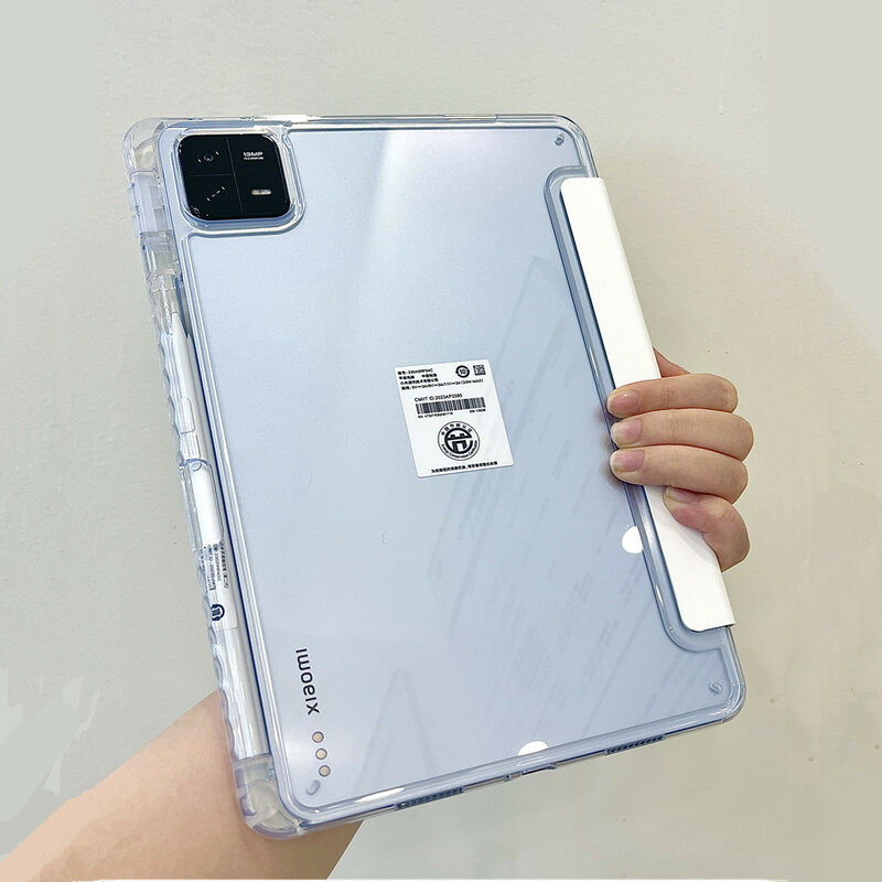 Caso TriFold para Xiaomi Mi Pad 6 Pro Tablet, acrílico transparente, capa dura com suporte para lápis, estojo de 11 ", 2023