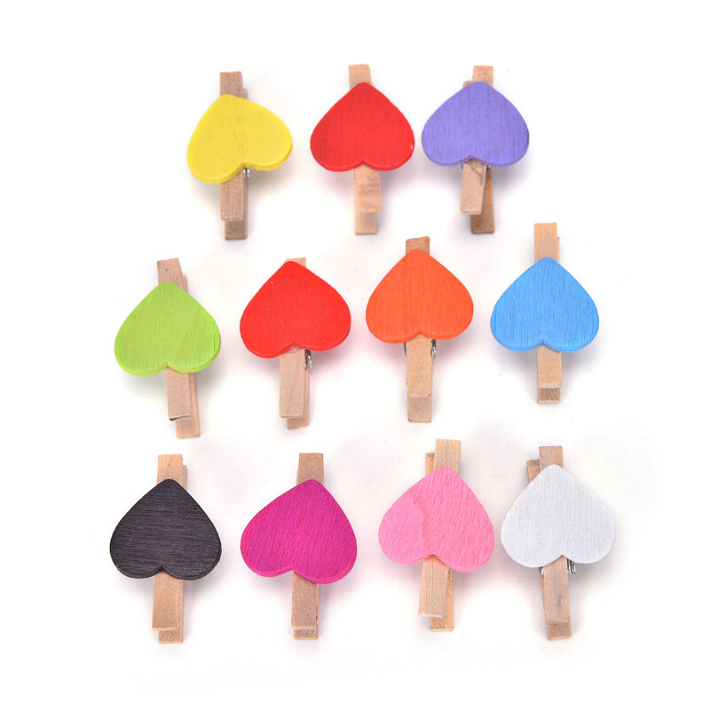 20 sztuk kolorowe Mini Love Heart drewniane materiały biurowe Craft klipsy na notatki DIY ubrania papieru zdjęć Peg dekoracji 3.5x0.7cm