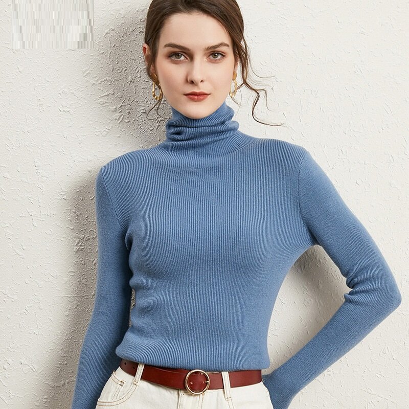 Минималистичный свитер с высоким воротником, женская тонкая Облегающая рубашка для осени и зимы, 2022