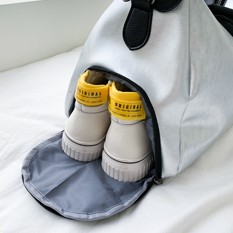 YILIAN Short travel bag lady hand bag large capacity soft leather boarding bag shoe position sports fitness bag lady fashion
