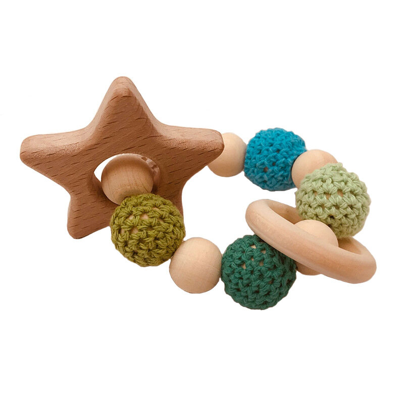 DIY Baby Molar Toy Handmade Crochet Yarn Beads Wooden Animal Bracelet Wood Baby Gym Teething Animal Beads 13-24m M