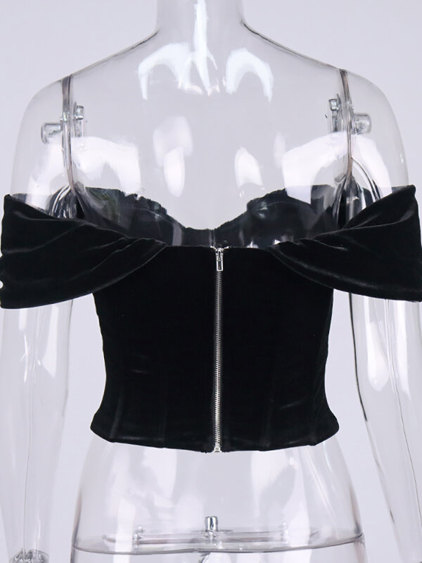 Женский велюровый корсет NewAsia, топ с эффектом пуш-ап, на косточках, на молнии, с открытой спиной, клубная одежда