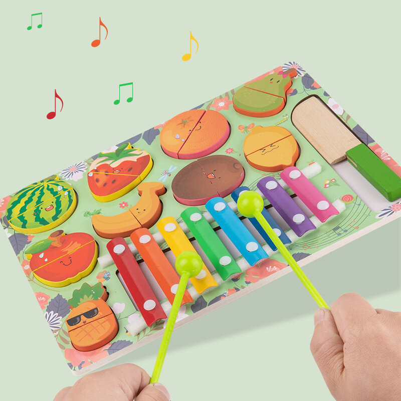 Montessori Educatief Houten Speelgoed Voor Kinderen Montessori Drukke Board Math Vissen Kloppen Piano Interactief Speelgoed Voor Baby 1 2 3 4