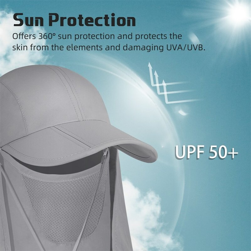 RUNCL UPF 50หมวกบังแดดแบบถอดได้คอโล่ป้องกันดวงอาทิตย์หมวก Topi Memancing สำหรับชายหาดเดินป่าพายเรือ
