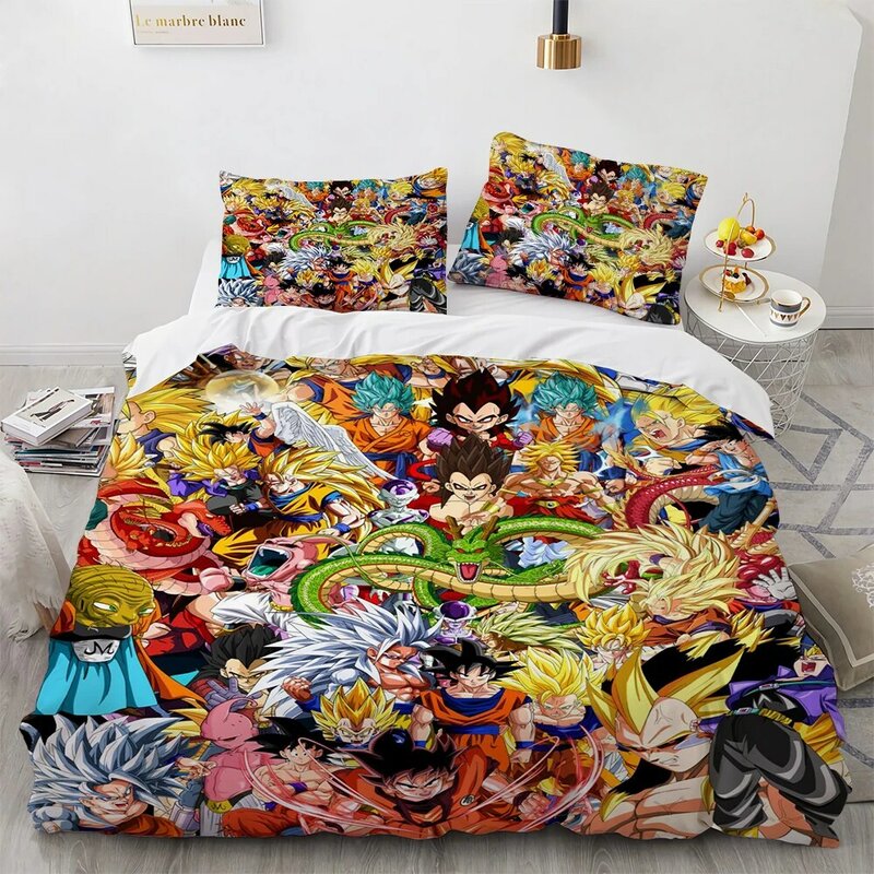 Juego de cama 3D con fundas de almohada de Dragon Ball Z, ropa de cama con dibujos animados de Son Goku, Super Saiyan, individual, doble, matrimonio, King, textiles para el hogar