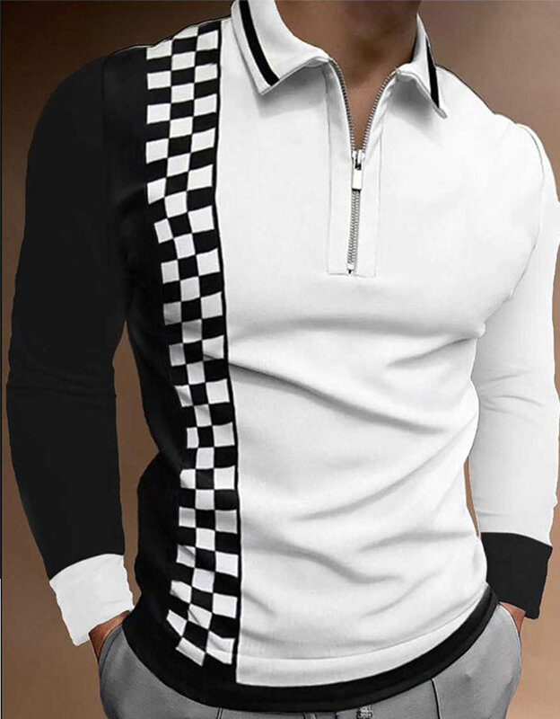 Мужская Повседневная летняя рубашка-поло с длинным рукавом, Мужская футболка на молнии, мужские топы, одежда для улицы и гольфа, одежда для м...