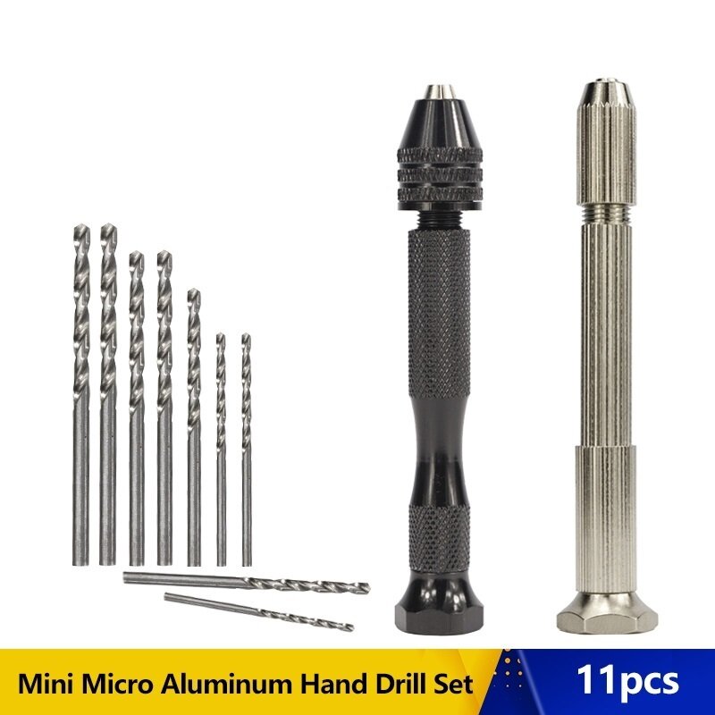 TY NEW2022 11pcs Mini Micro Aluminum Hand Drill With Keyless Chuck HSS Twist Drill Bit Woodworking Drilling Rotary Tools Hand