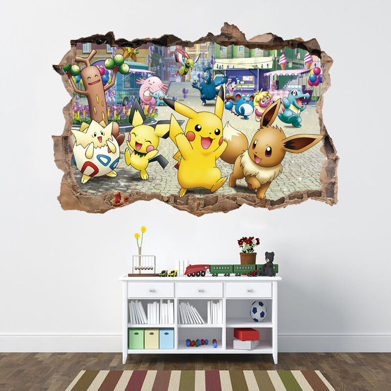 Kreskówka Pokemon naklejka ścienna samoprzylepna szyba okienna dekoracja drzwi pokoju Pickchu Rayquaza Eevee oryginalność naklejka prezent
