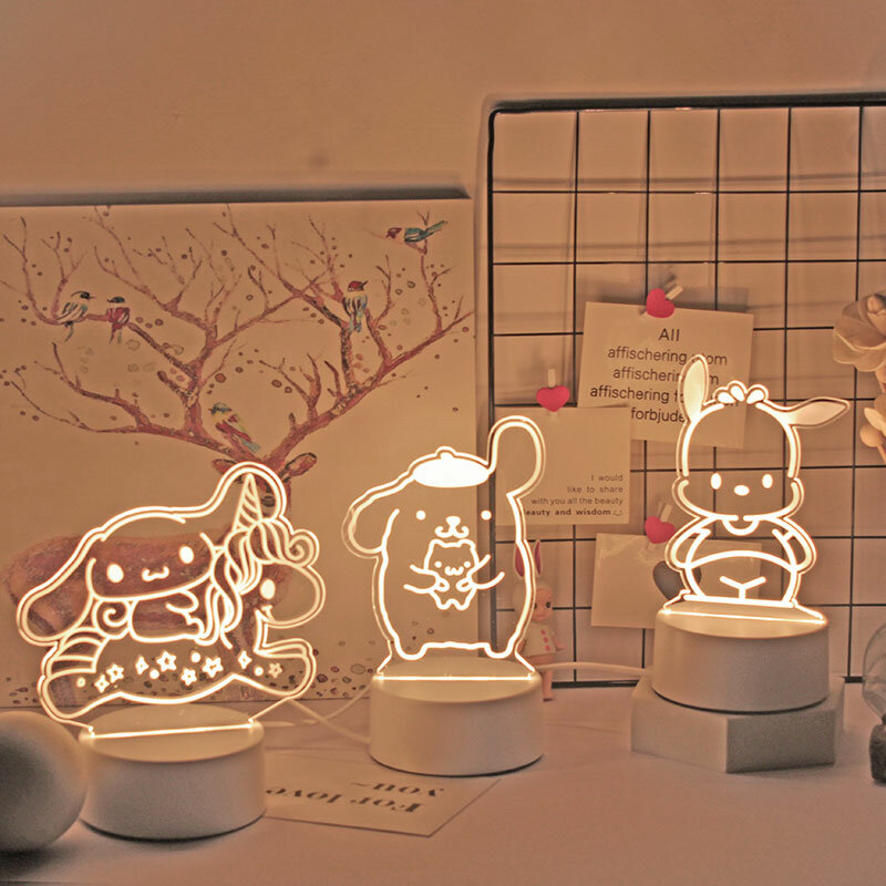 Sanrio Cinnamoroll, 3D ночник, Hello Kitty, луна, фотография, украшение Kuromi, Красивая Спальня, Kawaii, ночник, прикроватная декоративная лампа