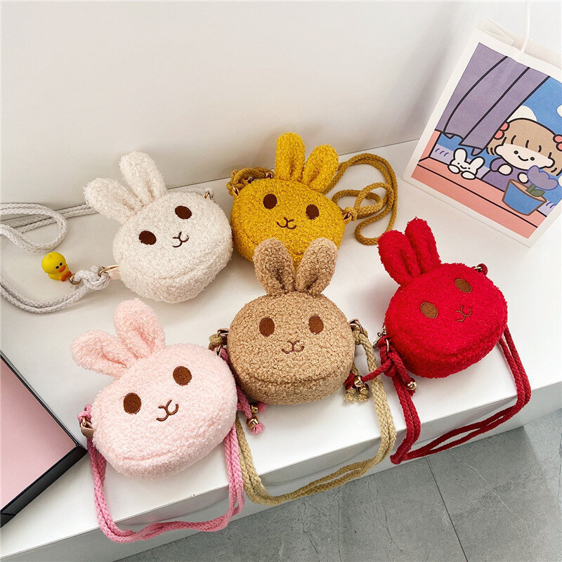 Bolso de hombro Kawaii para niñas, Mini mochila escolar de dibujos animados peludos, bolsas cruzadas con Orejas de conejo, moda de invierno, monedero para llaves para niños