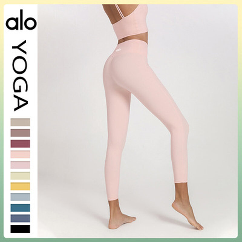 Alo-pantalones de Yoga de nueve puntos para mujer, mallas Push Up de cintura alta con glúteos de melocotón, transpirables, con bolsillo sin costuras, para Fitness, 40