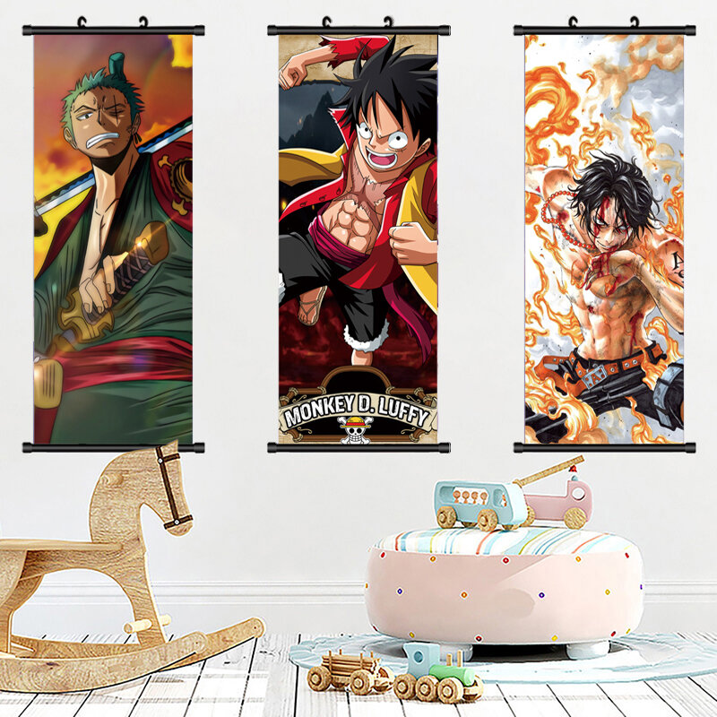Anime One Piece Luffy Roronoa Zoro Figure Scroll Hanging Painting 40*102CM Home Decor Art Canvas Roll Wall Posters Fans Gifts