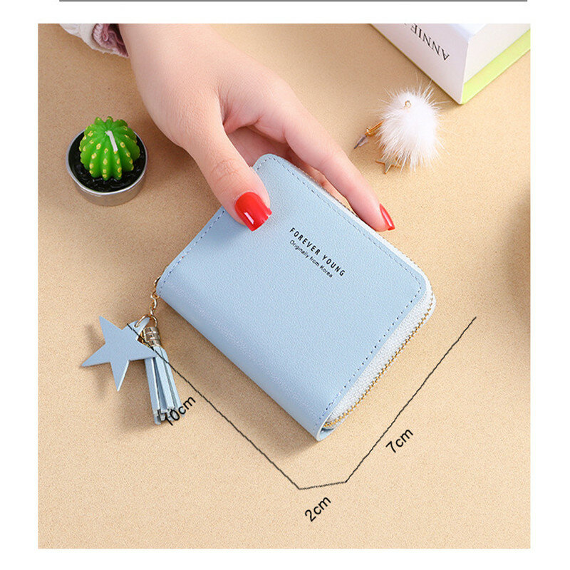Wallet New Korean Style Simple Square Women'S Wallet Short Zipper Small Wallet Tassel Mini Coin Purse Female Clutch Card Holder