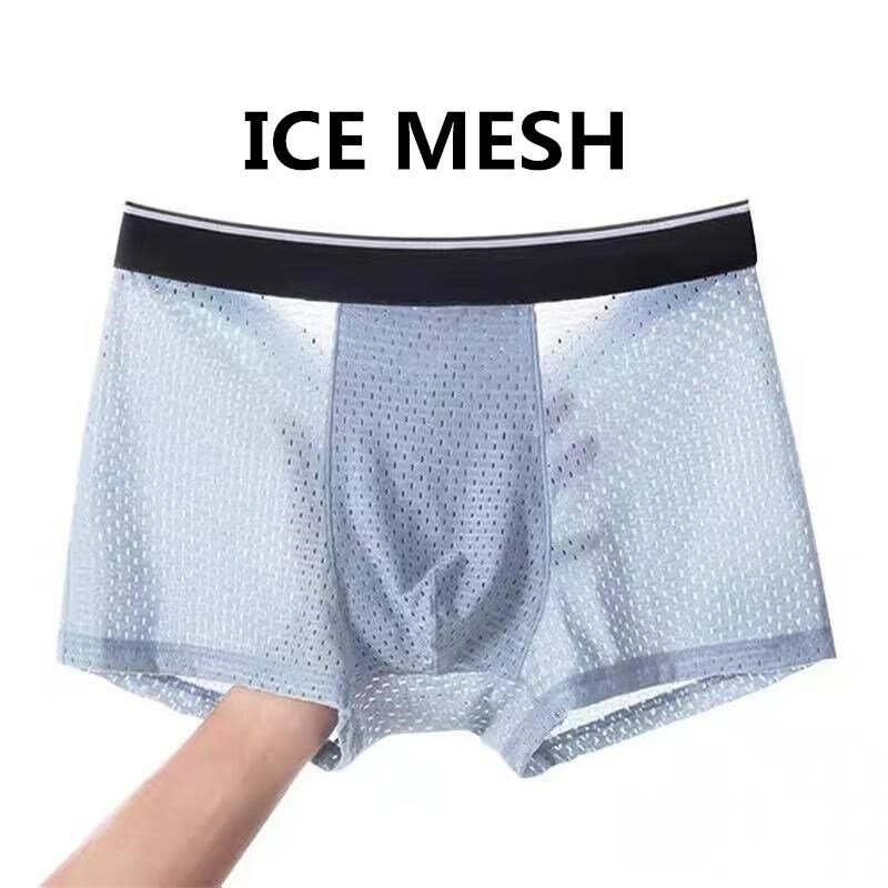 8pcs/Lot Men's Ice Silk Underpants Men's Sexy Underwear Men's Soft Shorts Ice Silk Mesh Thin Cool Breathable Large Size L-5XL