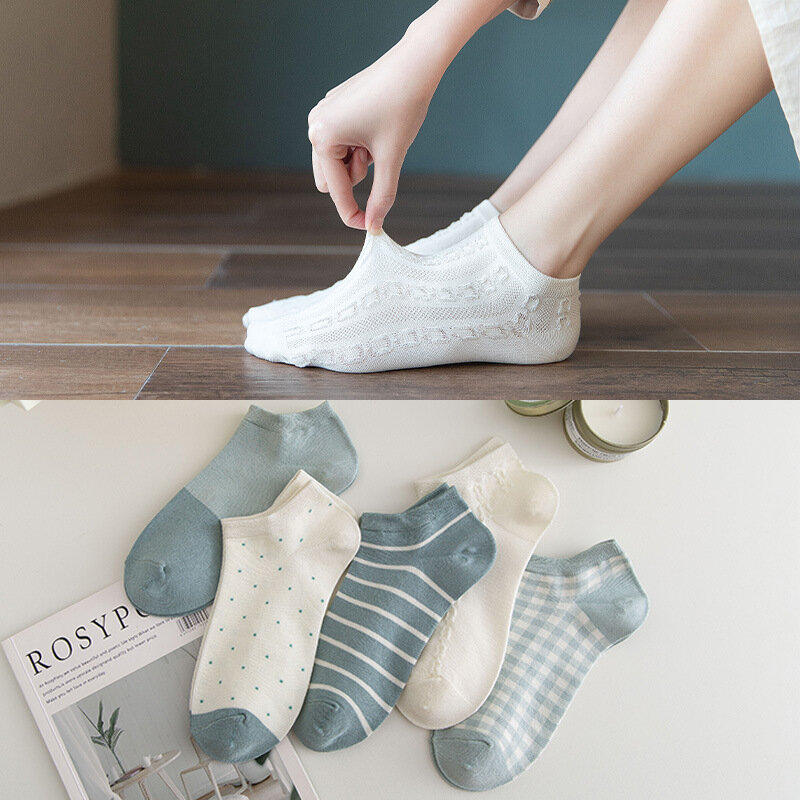 ถุงเท้าข้อต่ำผ้าฝ้ายทรงต่ำสำหรับผู้หญิงแฟชั่นสไตล์ญี่ปุ่น