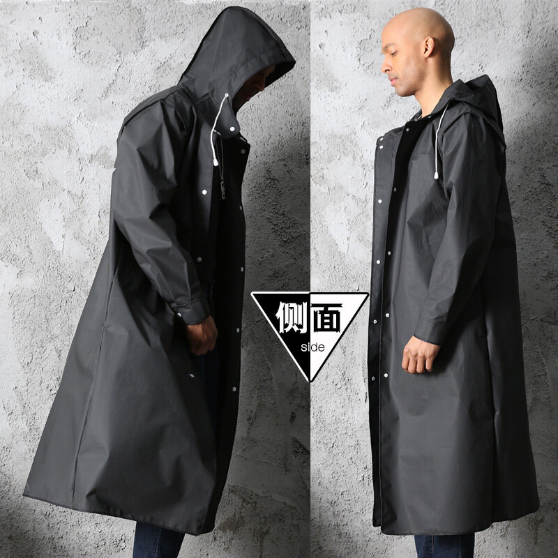 Chubasquero Impermeable para hombre y mujer, abrigo largo de EVA para adulto, Poncho con capucha, color negro
