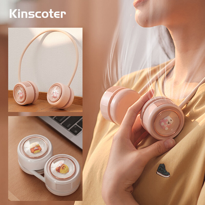 Kinscoter 2023 여름 트렌드 목걸이 선풍기, 충전 가능한 야외 휴대용 에어컨 선풍기, 귀여운 캐릭터 미니 USB 목걸이 선풍기