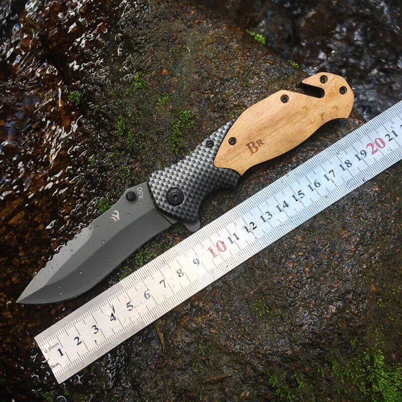 في الهواء الطلق X50 جيب السكاكين التكتيكية سكين للفرد الخشب مقبض السلامة الدفاع التخييم الصيد بقاء جيب Knives-BY48