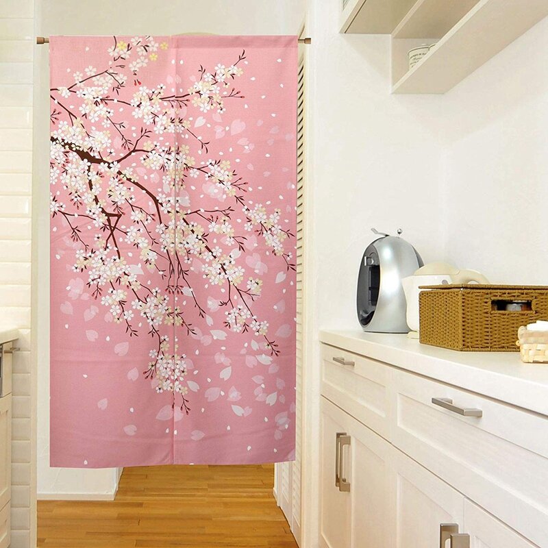 Beimen-cortina de ducha con estampado de flores de cerezo, tela japonesa, tapiz de carretera, Japón