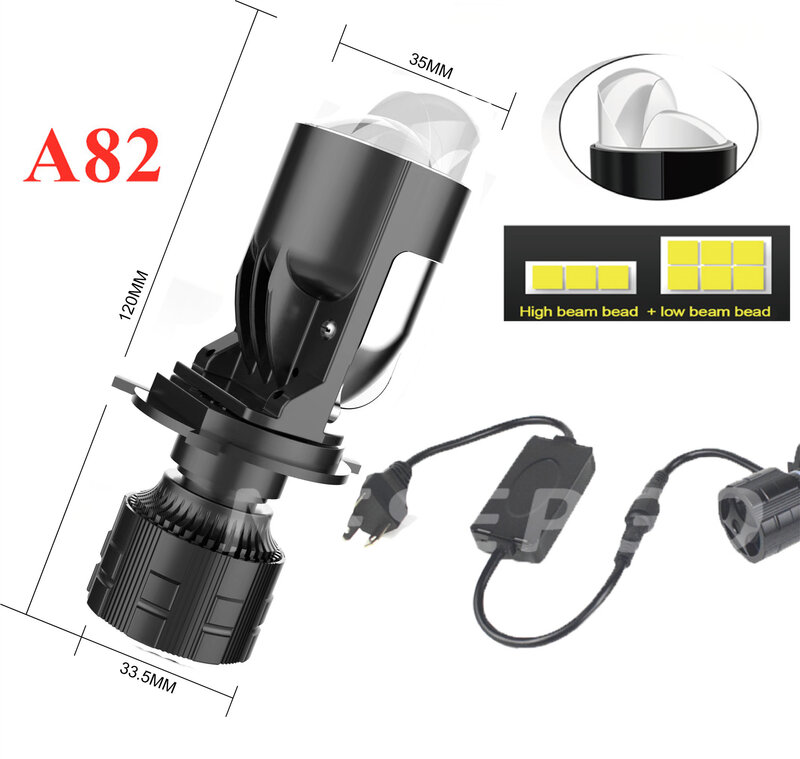 2pcs H4 LED Projector Mini Lens Auto H4 LED Headlight Bulbs Kit Conversion High Beam Low Beam 120W Turbo Fan Car Light Lamp