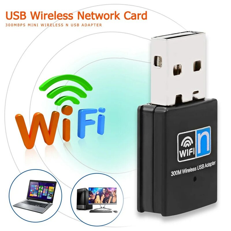 Adaptador WiFi USB 300 de 2,4 Mbps y 2,0 GHz, tarjeta de red inalámbrica 802,11 n/g/b para ordenador portátil, de escritorio y PC