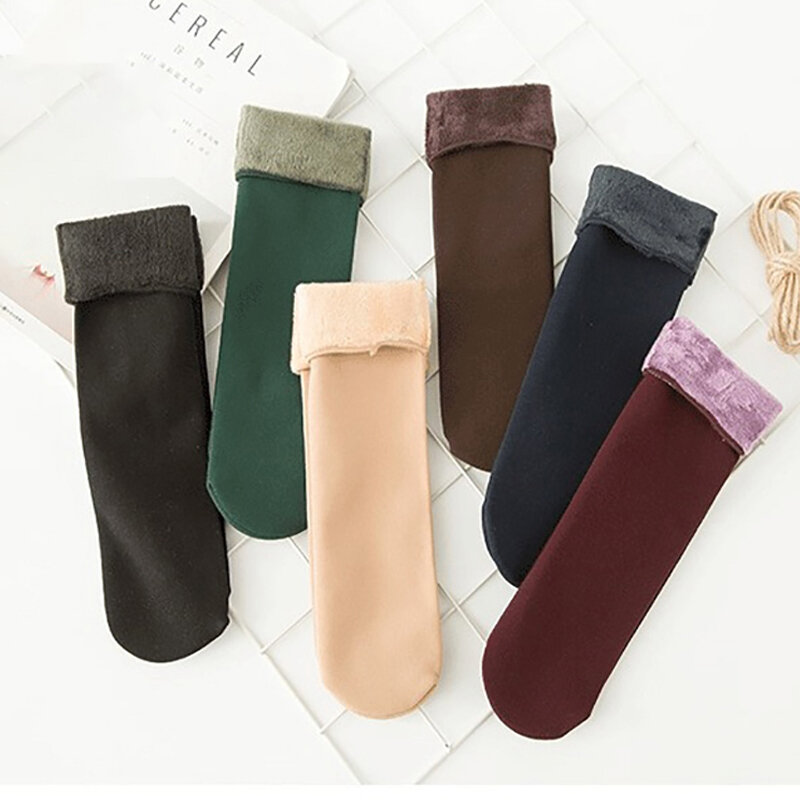 New Velvet Women Winter Warm Thicken Thermal Socks Soft Casual Solid Color Sock Home Snow Boots Floor Sock 1 Pair
