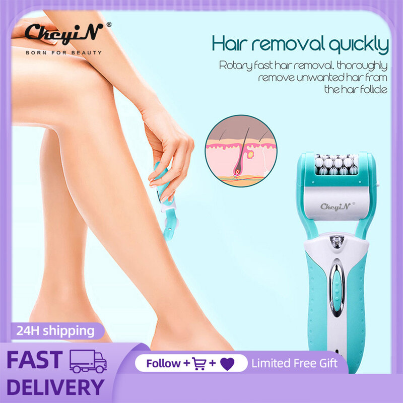 Ckeyin 3 In 1 Electric Epilator Women Hair Removal Painless Shaving Foot File Pedicure Tools Machine Female Face Bikini Body Leg