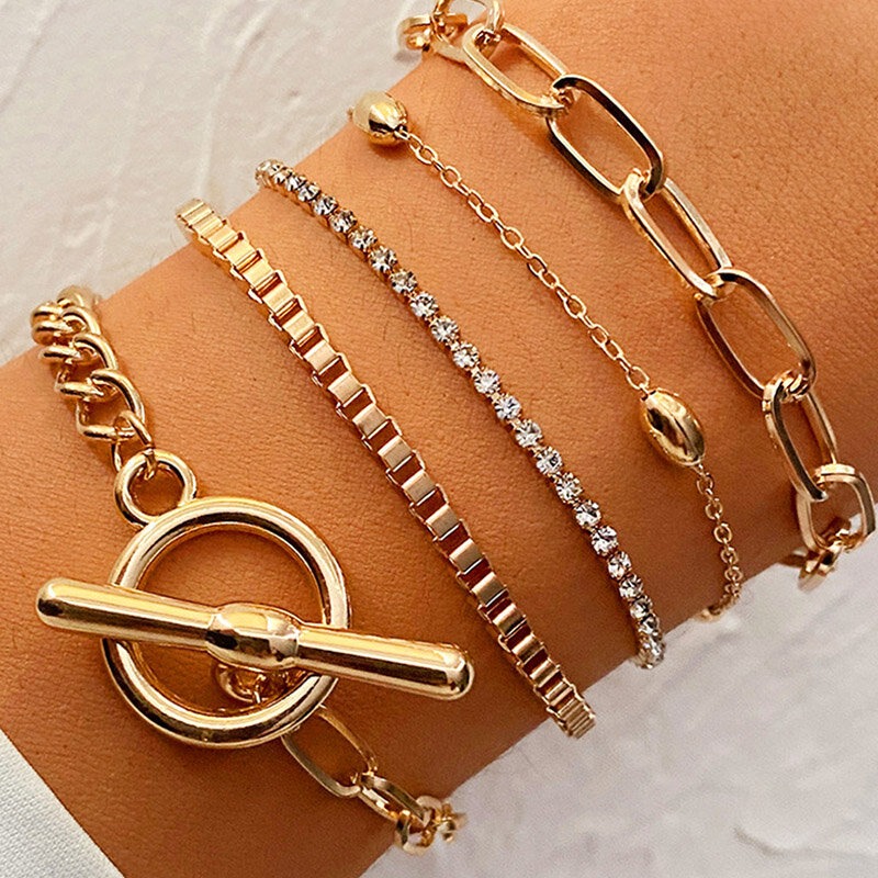Tocona Bohemian Gold Tassel Bracelets for armbanden voor dames Geometric Leaves Beads Layered Hand Chain Charm Bracelet Set