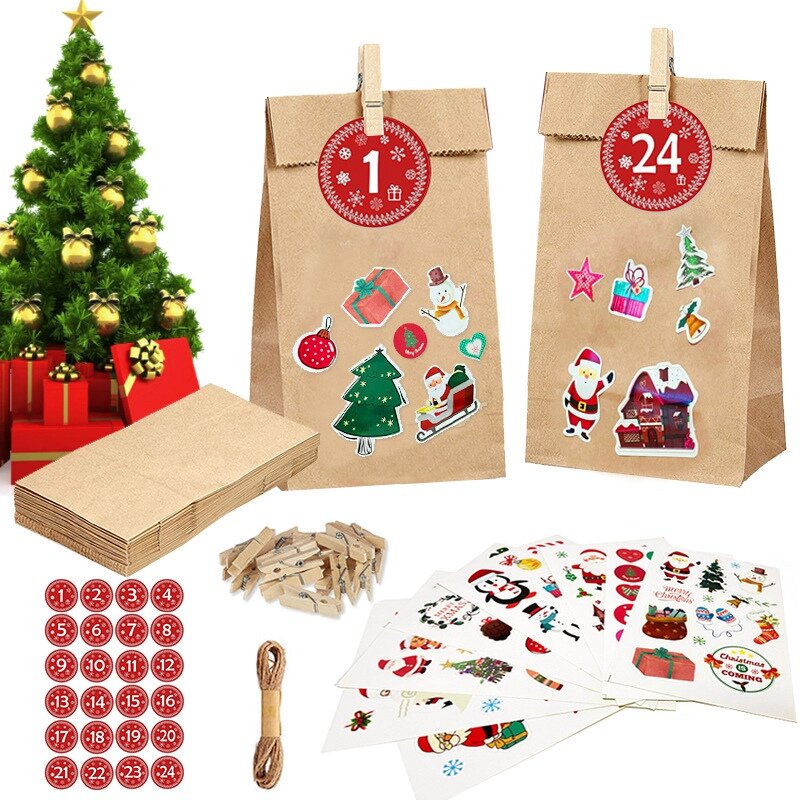 24 zestaw DIY kalendarz odliczania torby świąteczne świąteczny kalendarz adwentowy torby cukierki torby na prezenty upominki na przyjęcie urodzinowe przewoźnik