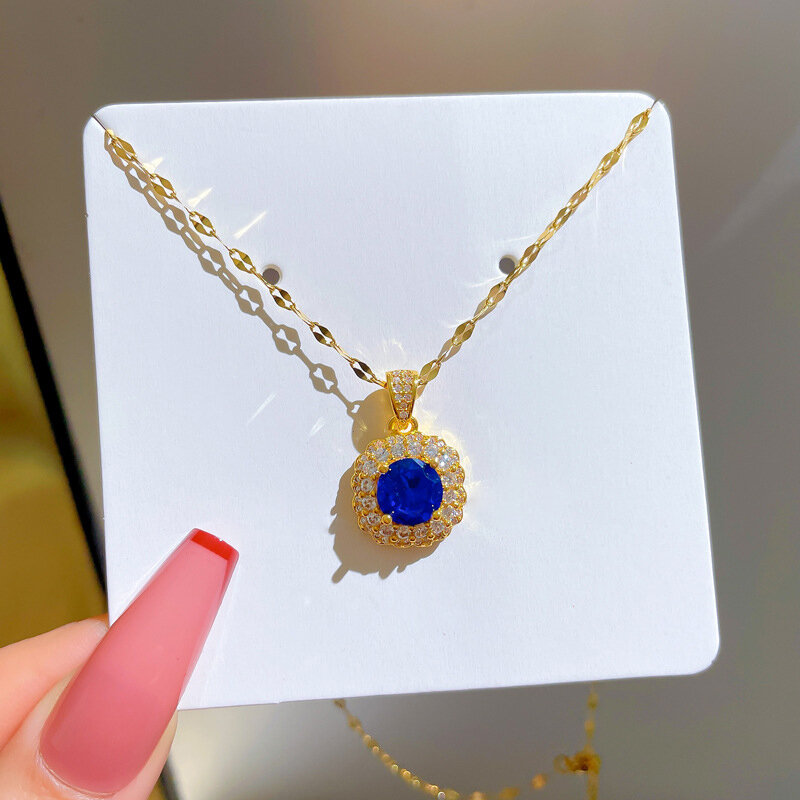 Artificial gems not fade color Pendant Necklaces for women Jewelry Neck Chain Gold Choker Birthday Present Gift for Girl