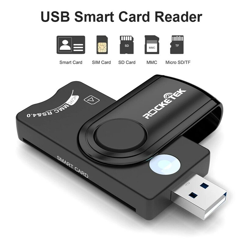 Rocketek USB 2.0 قارئ بطاقات الذكية مايكرو SD/TF الذاكرة معرف البنك EMV الإلكترونية DNIE Dni المواطن سيم موصل موصل موصل الساخن