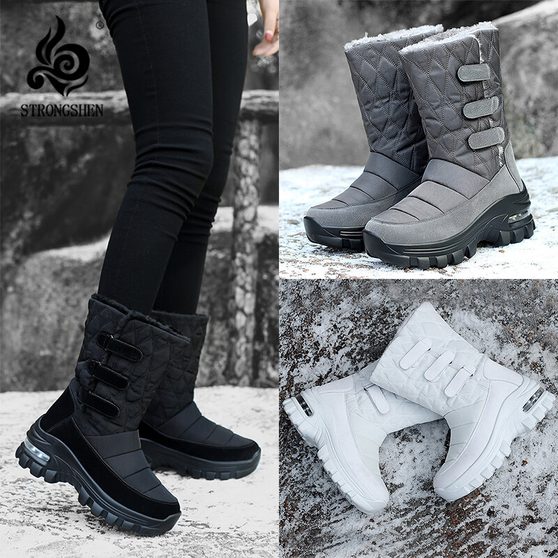 STRONGSHEN ผู้หญิงหิมะรองเท้าบูทแพลตฟอร์มฤดูหนาวหนากันน้ำลื่นรองเท้าแฟชั่นผู้หญิงเก็บ Warm Botas Mujer