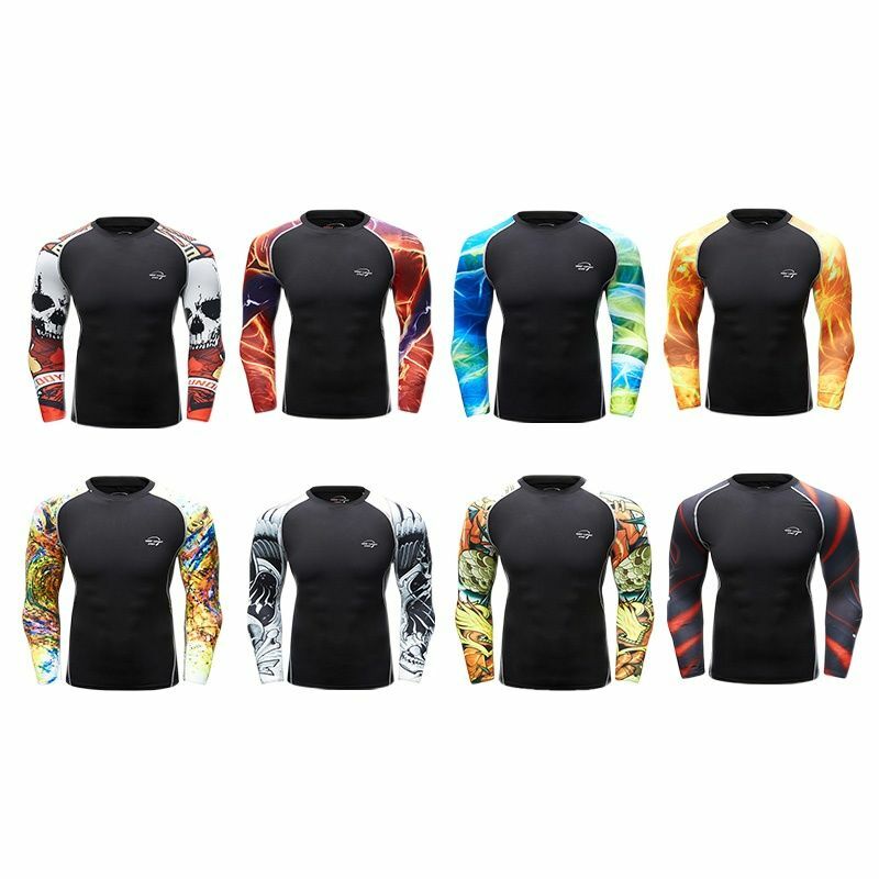 2022 남자 통기성 3D 프린트 트렌디 쿨 셔츠 세련된 긴 소매 스포츠 티셔츠 트레이닝 조깅 탑스, 체육관 스포츠웨어