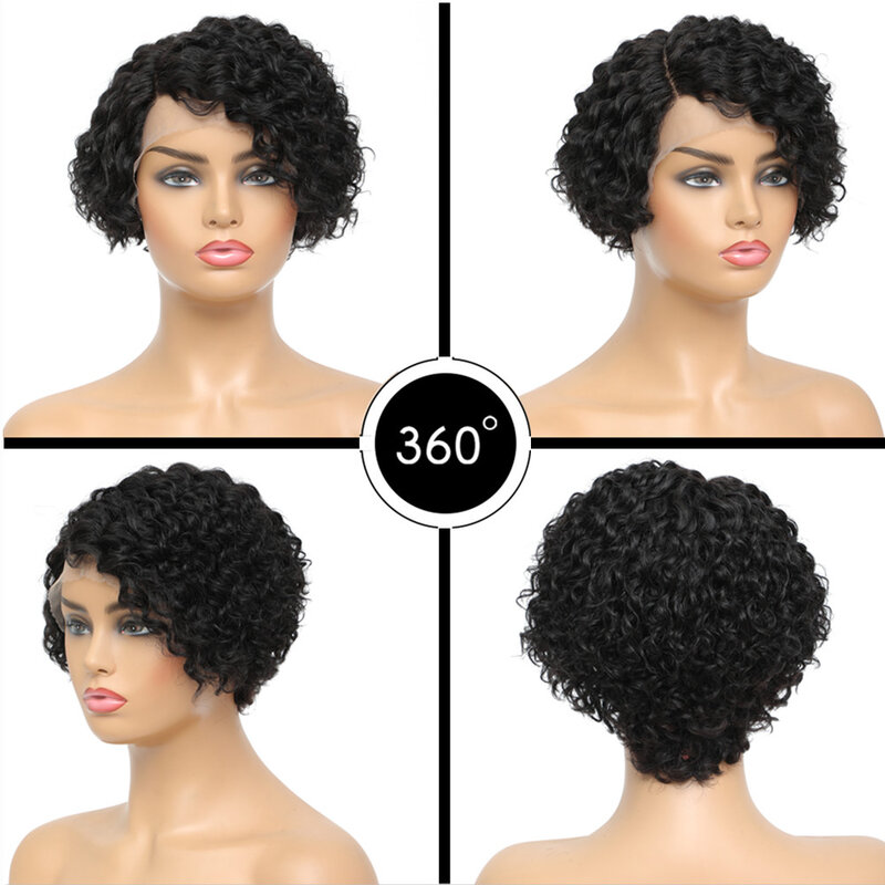 Peluca de cabello humano rizado para mujer, pelo corto Afro, corte Pixie, sin encaje frontal, brasileño Natural