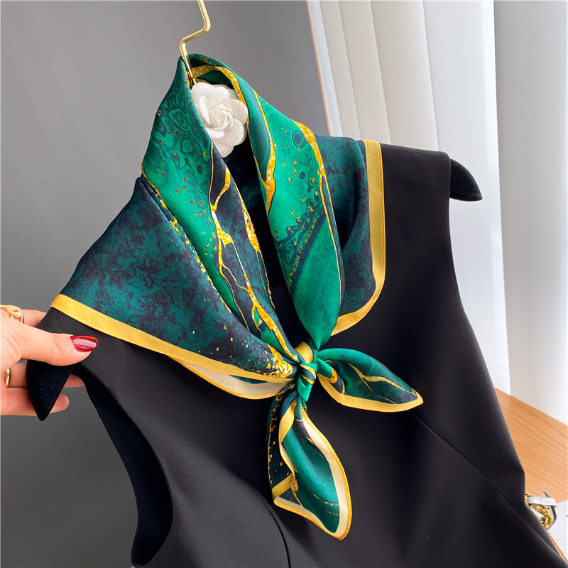 Moda 100% lenço de seda nutural mulheres hijab marca de luxo 70cm quadrado neckerchief bandana xale envolve foulard 2022