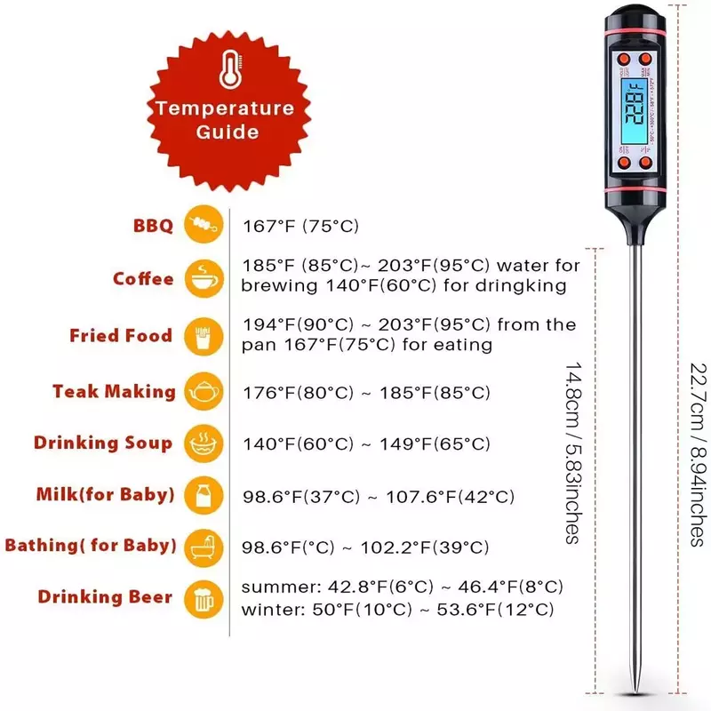 2022New Kitchen Digital BBQ Food Thermometer Meat Cake Candy Fry Grill Dinning Household Cooking Thermometer Gauge Oven Thermome