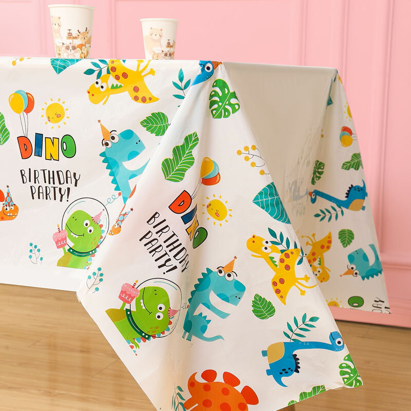 공룡 일회용 식탁보 베이비 샤워 테이블 커버, 다채로운 공룡 테이블 천 장식, 생일 파티 용품