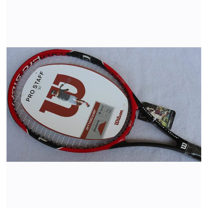 トッソン-プロのテニスラケット,カーボンファイバー,ストラップ付き,プロスタッフ97,フェデレーション,テニスラケット