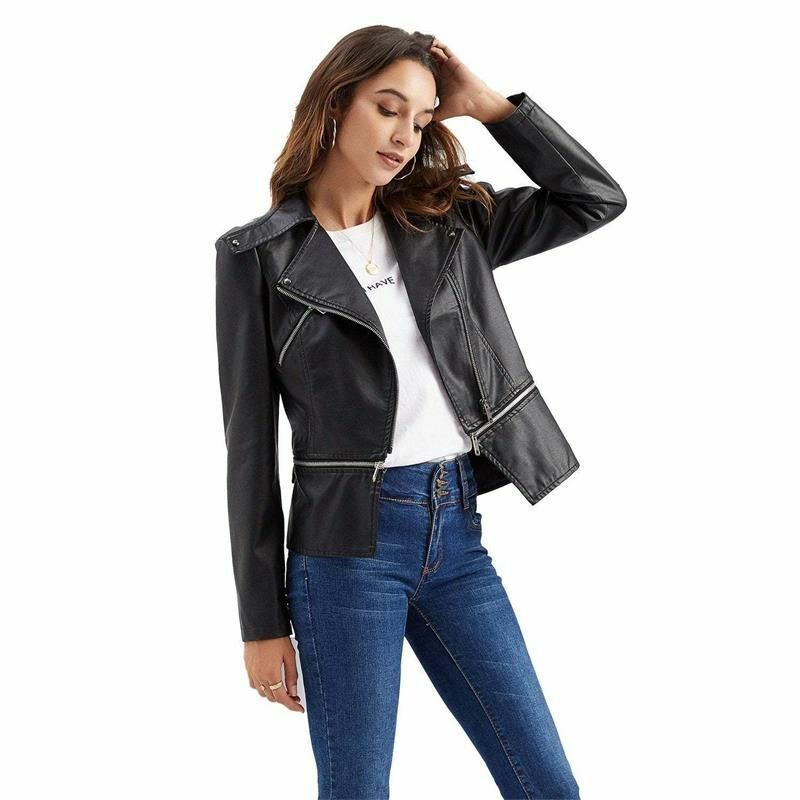 Gothic Soft Leather Women Autumn Jacket Black Moto Jacket Zippers Long Sleeve Female PU Faux Bblack Leather Jacket Plus Size 4xl