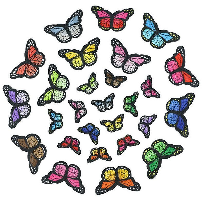 27 stücke Schmetterlinge Serie Für Kleidung Eisen auf Gestickte Patches Für Hut Jeans Aufkleber Nähen-auf DIY Patch Applique abzeichen Großhandel