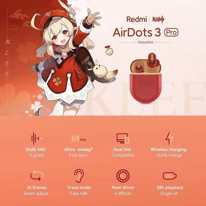 Xiaomi Genshin Impact Redmi Airdots 3 Pro Genshin Impact Limited Custom Klee Backpack Bluetooth Earphones Noise Cancelling Gift