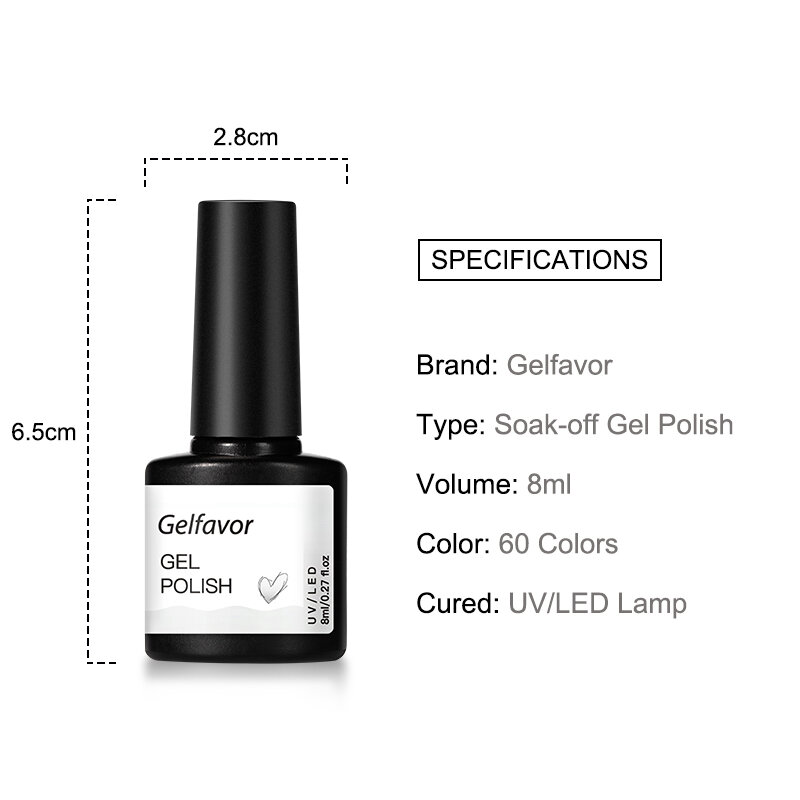 Gelfavor-esmalte en Gel para uñas, barniz semipermanente UV LED con purpurina para manicura artística, Base y capa superior