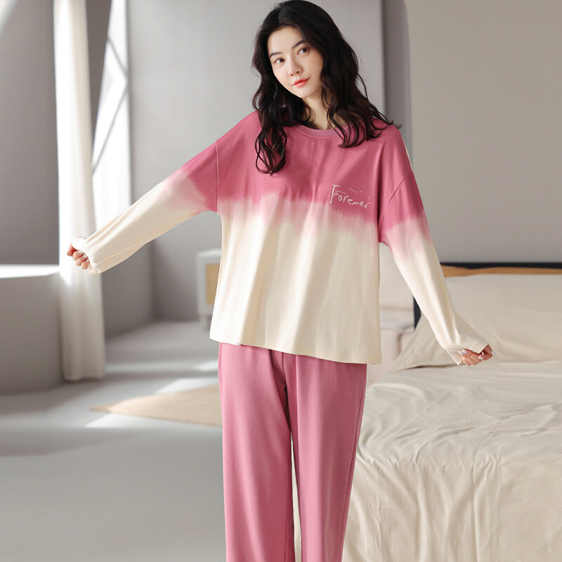 Miiow gradiente algodão calças de manga comprida outono e inverno loungewear pijamas feminino terno