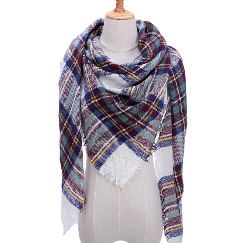 Зимний шарф для женщин, кашемировые вязаные клетчатые треугольные шарфы, палантины, шейный платок, женский теплый шарф из пашмины, бандана