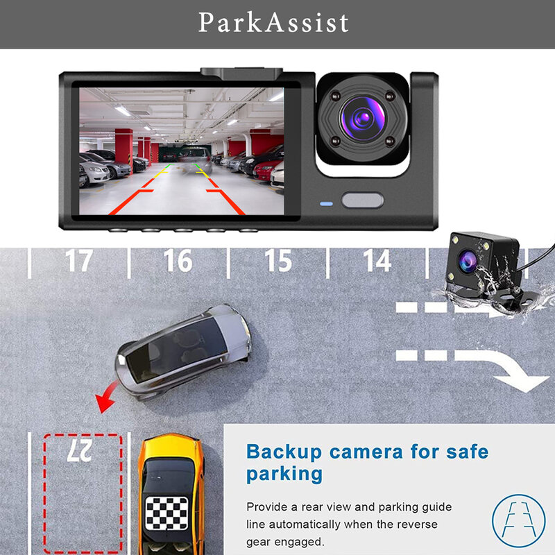 3 Saluran Mobil DVR HD 1080P 3 Lensa Di Dalam Kendaraan Dash CamThree Way Kamera DVR Perekam Video Registrator Dashcam Camcorder